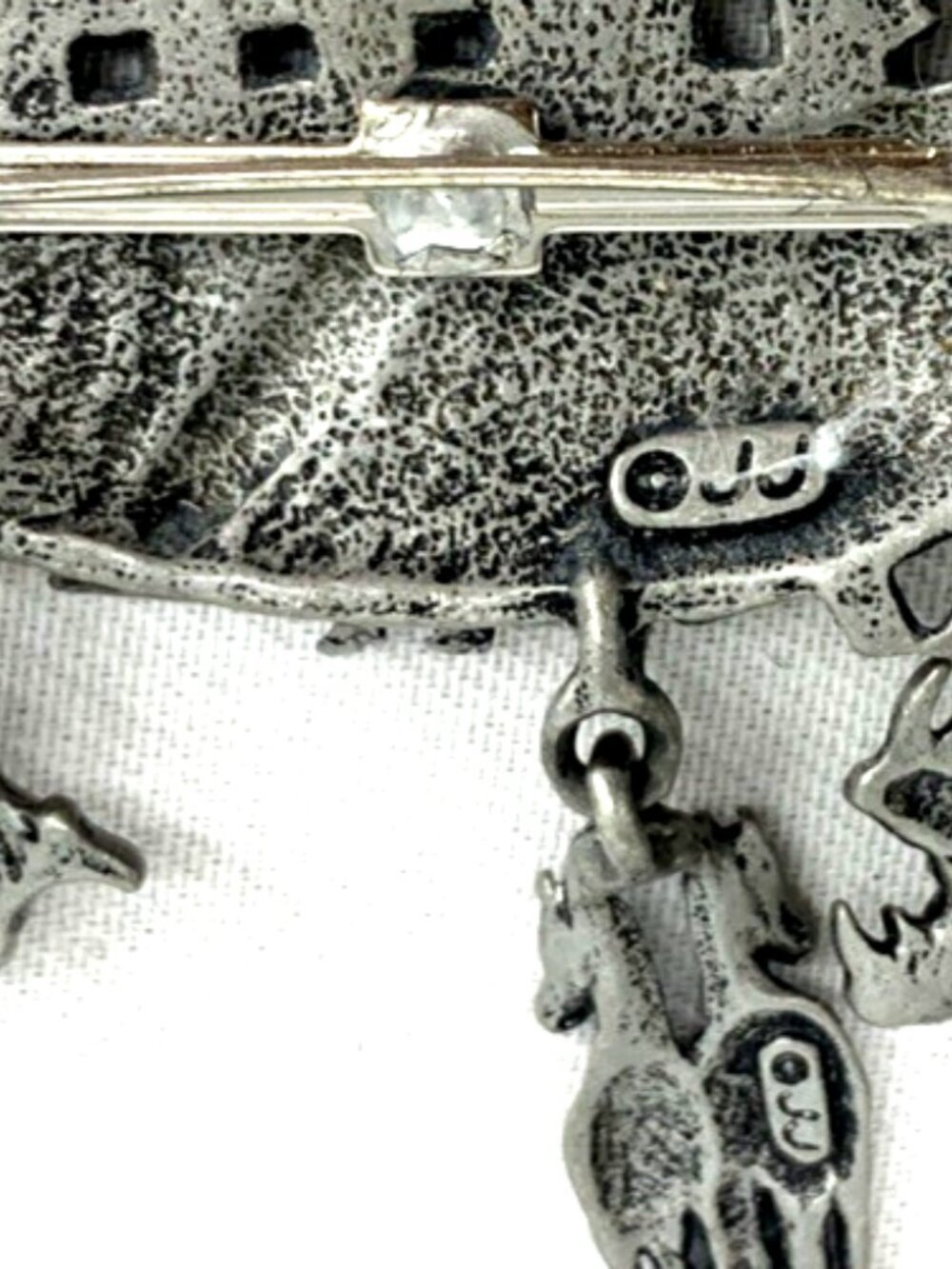 JJ JONETTE Pewter Noah's Ark Dangling Animal Charms Brooch Lapel Pin 2.75" - Picture 6 of 6